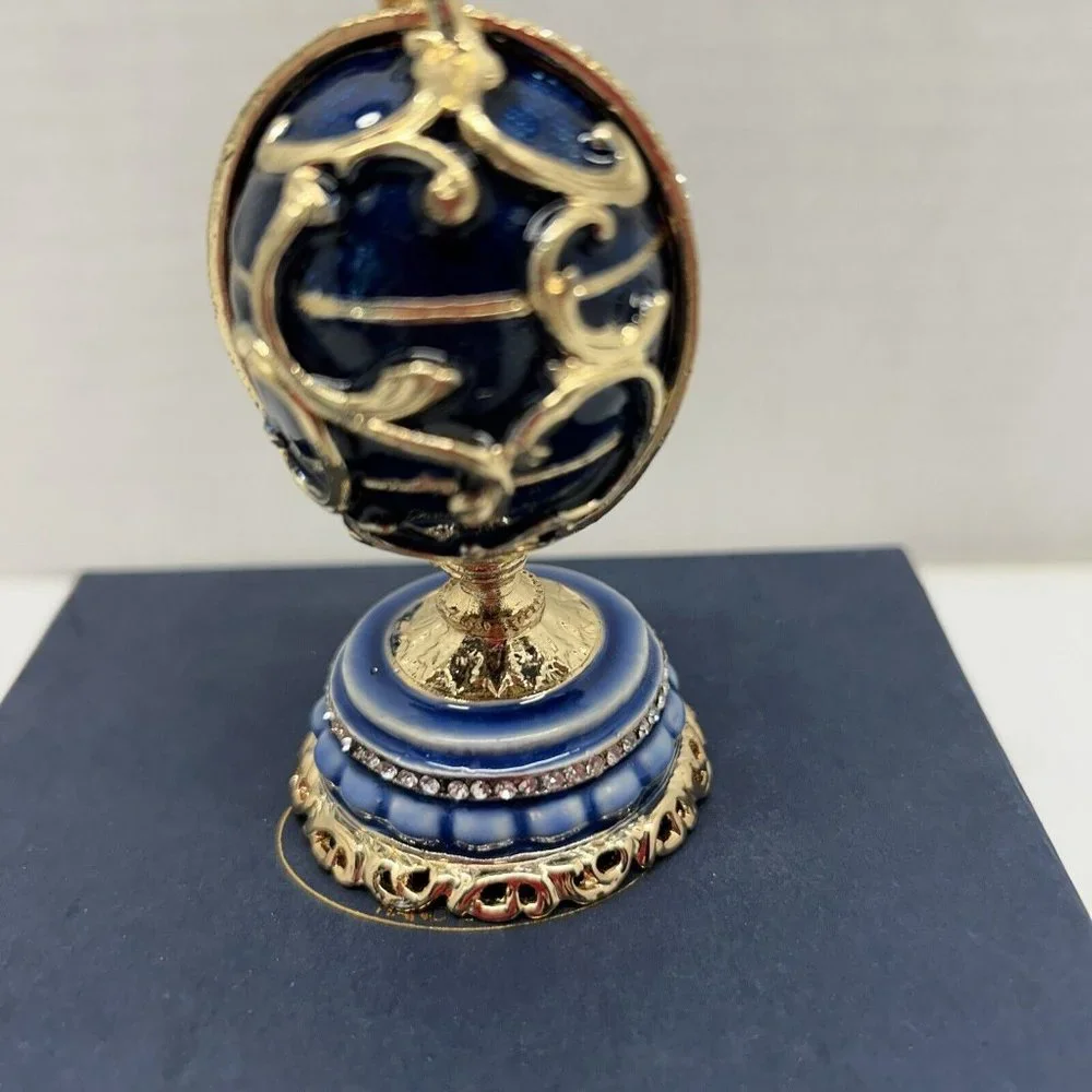 Sorelle Trinket Box Hinged Enameled Rhinestones Globe Original Lined Box - Picture 3 of 8